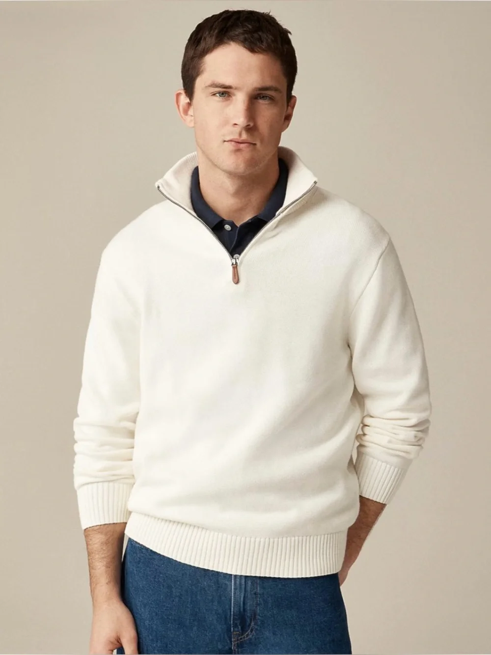 NWT J. Crew Heritage Cotton Quarter-zip Sweater Ivory